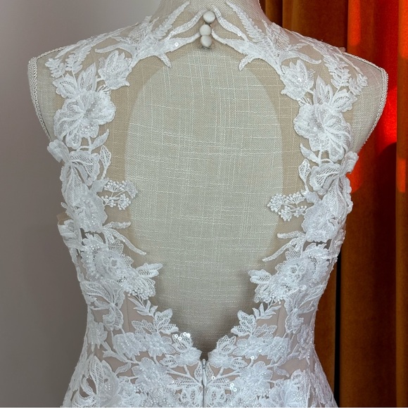 NWT Monica Loretti Luminosa 8232 Fit & Flare Cutout Back Wedding Dress Size 14 - Picture 5 of 12